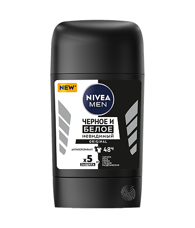 Nivea Men Дезодорант-антиперспирант Черное и Белое невидимый Original 48 ч стик мужской 50 мл 1 шт