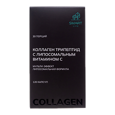 Изображение товара СмартЛайф Коллаген трипептид с липосомальным витамином С / SmartLife Collagen Tripeptide with Liposomal Vitamin C Multi-Effect Liposomal Formula капсулы по 500 мг 120 шт