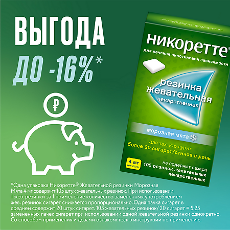 Никоретте резинка жевательная лекарственная морозная мята 4 мг 105 шт