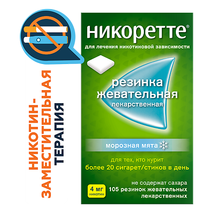 Никоретте резинка жевательная лекарственная морозная мята 4 мг 105 шт
