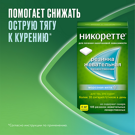 Никоретте резинка жевательная лекарственная морозная мята 4 мг 105 шт