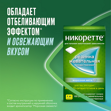 Никоретте резинка жевательная лекарственная морозная мята 4 мг 105 шт