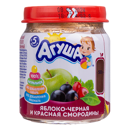 Агуша Фруктовые пюре Яблоко-Смородина черная-Смородина красная с 5 мес стекло 100 г 1 шт