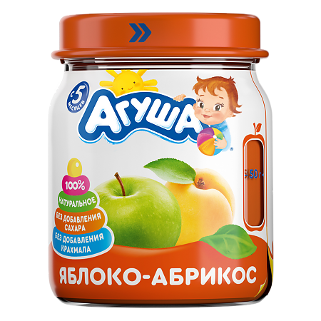 Агуша Фруктовые пюре Яблоко-Абрикос с 5 мес стекло 100 г 1 шт