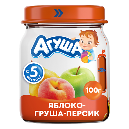 Агуша Фруктовые пюре Яблоко-Груша-Персик с 5 мес стекло 100 г 1 шт