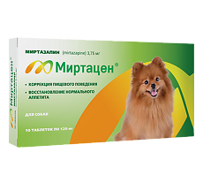 Купить Миртацен таблетки 3,75 мг для восстановления у собак аппетита 10 шт цена