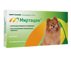 Купить Миртацен таблетки 3,75 мг для восстановления аппетита у собак 30 шт цена