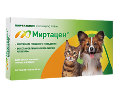 Изображение товара Миртацен таблетки 1,88 мг для восстановления аппетита у собак мелких пород и кошек 10 шт