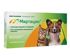 Изображение товара Миртацен таблетки 1,88 мг для восстановления аппетита у собак мелких пород и кошек 30 шт