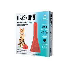 Изображение товара Празицид-комплекс НЕО капли на холку для кошек и котят менее 4 кг пипетка 0,4 мл 1 шт.