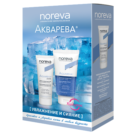 Noreva Aquareva Набор Крем увлажняющий 24 часа легкая текстура 40 мл+Скраб увлажняющий для лица 75 мл Увлажнение и Сияние 1 уп