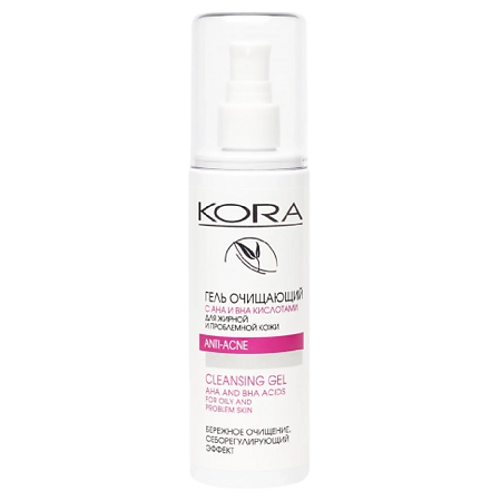 Изображение товара KORA Гель очищающий с АНА и ВНА кислотами для жирной и проблемной кожи Anti-Acne 150 мл 1 шт