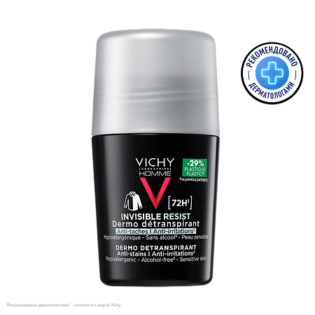 Изображение товара Vichy Homme Invisible Resist Дезодорант-антиперспирант шариковый против пятен 72 часа 50 мл 1 шт