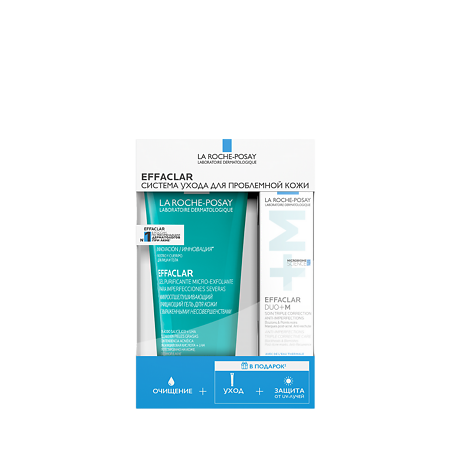 La Roche-Posay Effaclar Набор для очищения и защиты от солнца: Гель очищающий микроотшелушиващий 200мл + Крем DUO+М 15мл + Anthelios UVMUNE Флюид солнцезащитный матирующий для лица SPF50+ 3 мл 1 уп