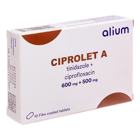 Ципролет А таблетки покрыт.плен.об. 600 мг+500 мг 10 шт