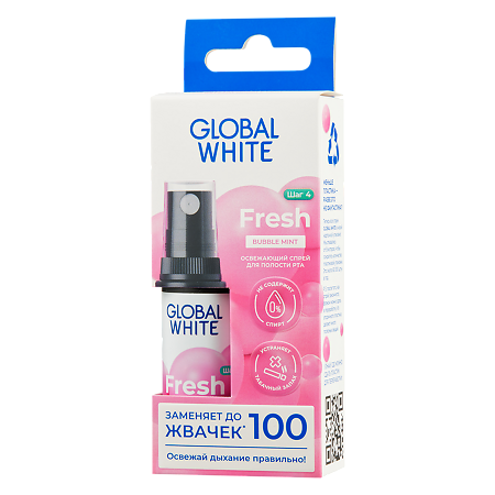 Global White Спрей освежающий Bubble mint для полости рта 15 мл 1 шт
