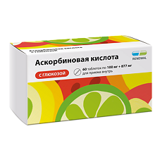 Изображение товара Аскорбиновая кислота с глюкозой таблетки 100 мг+877 мг 60 шт