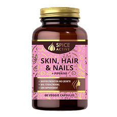 Купить Спайс Актив/Spice Active Комплекс для здоровья кожи, волос и ногтей с пиперином / Skin, Hair & Nails + Piperine капсулы массой 647 мг 60 шт цена
