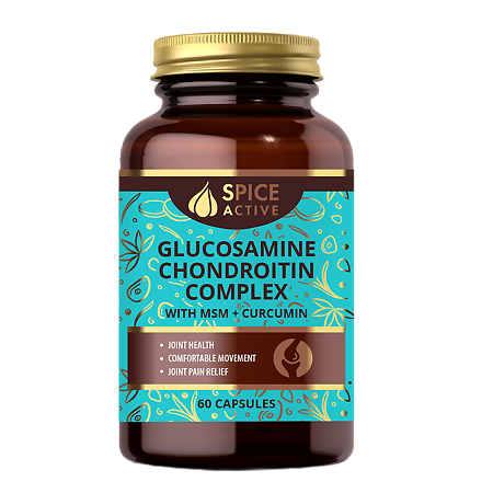 Спайс Актив/Spice Active Глюкозамин Хондроитин Комплекс МСМ и куркумином / Glucosamine Chondroitin complex with MSM + curcumin капсулы по 0,75 г 60 шт