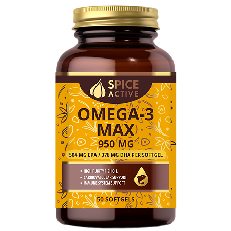 Изображение товара Спайс Актив/Spice Active Омега-3 МАКС 950 мг / Omega-3 MAX 950 mg капсулы по 1,3 г 50 шт