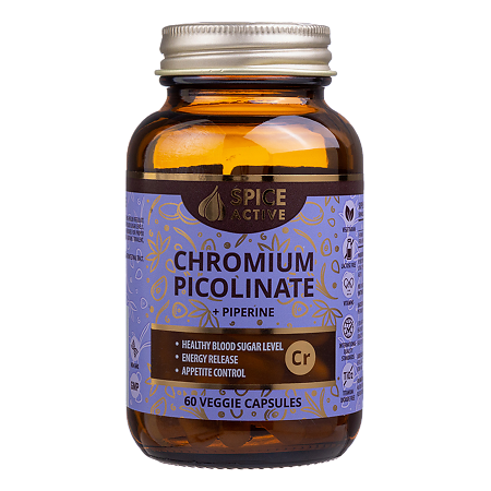 Изображение товара Пиколинат хрома с пиперином Спайс Актив 60 капсул по 0,18 г для обмена веществ и энергетики