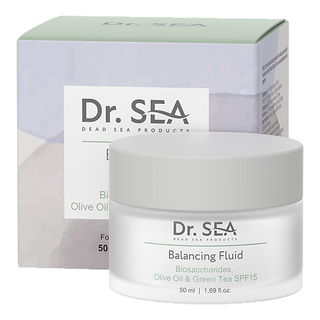 Изображение товара Доктор Си/Dr.Sea Флюид для лица c комплексом биосахаридов оливой и зеленым чаем балансирующий SPF15 50 мл 1 шт