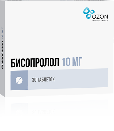 Изображение товара Бисопролол 10 мг таблетки покрытые пленочной оболочкой 30 шт для гипертензии и стенокардии