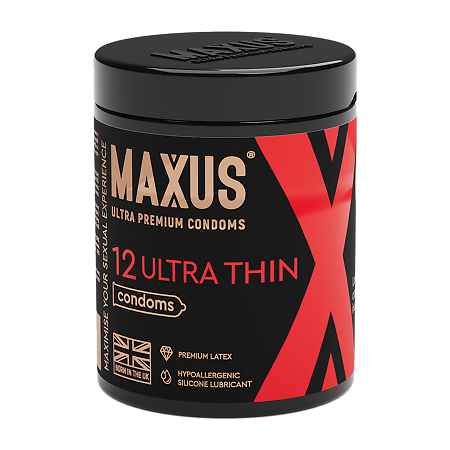 MAXUS Презервативы Ultra Thin гладкие ультратонкие банка 12 шт