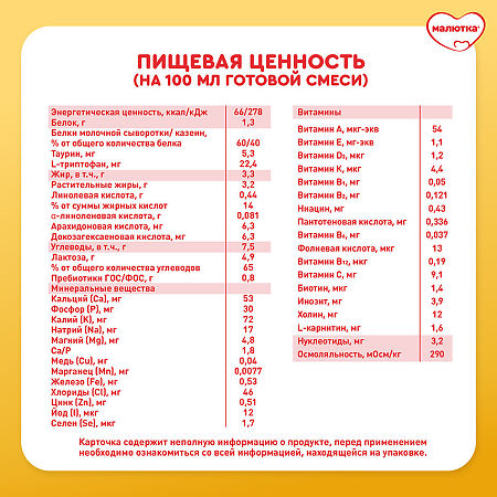 Малютка 1 молочная смесь 0-6 мес 900 г 1 шт