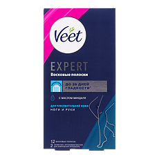 Купить Вит (Veet) Expert Полоски восковые для депиляции для чувствительной кожи 12 шт цена