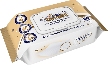Влажные салфетки Tanoshi Premium детские c экстрактом алоэ вера 80 шт