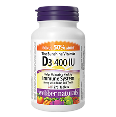 Изображение товара Webber Naturals Витамин D 400 ME Солнечный жевательные таблетки массой 161 мг 270 шт