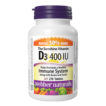 Webber Naturals Витамин D 400 ME Солнечный жевательные таблетки массой 161 мг 270 шт