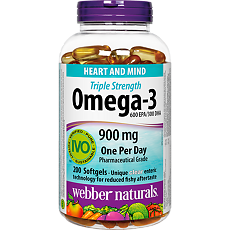 Купить Webber Naturals Тройная сила Омега-3 900 мг /Triple Strength Omega-3 900 mg капсулы массой 1974 мг 200 шт цена