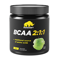 Купить Комплекс аминокислот БЦАА 2:1:1/ВСAА 2:1:1 Prime Kraft со вкусом зеленое яблоко порошок банка 150 г 1 шт цена