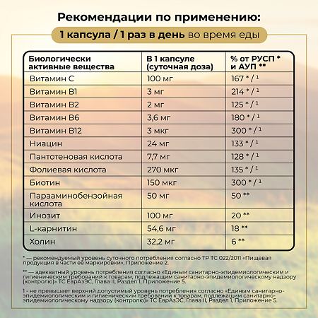 Gold'n Apotheka B-complex+Vitamin C/Комплекс витаминов группы В+Витамин С капсулы массой 830 мг 60 шт