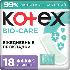 Купить Kotex Прокладки Bio-Care ежедневные длинные 18 шт цена