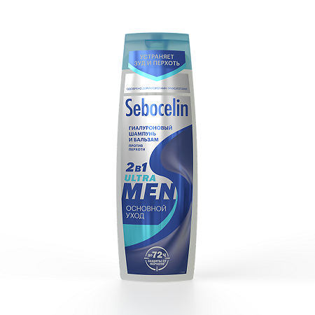 Изображение товара Sebocelin Ultra Men Гиалуроновый шампунь и бальзам 2 в 1 против перхоти Основной уход 400 мл 1 шт