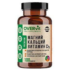 Купить Магний+Кальций+Витамин D3 OVERvit капсулы массой 550 мг 100 шт цена
