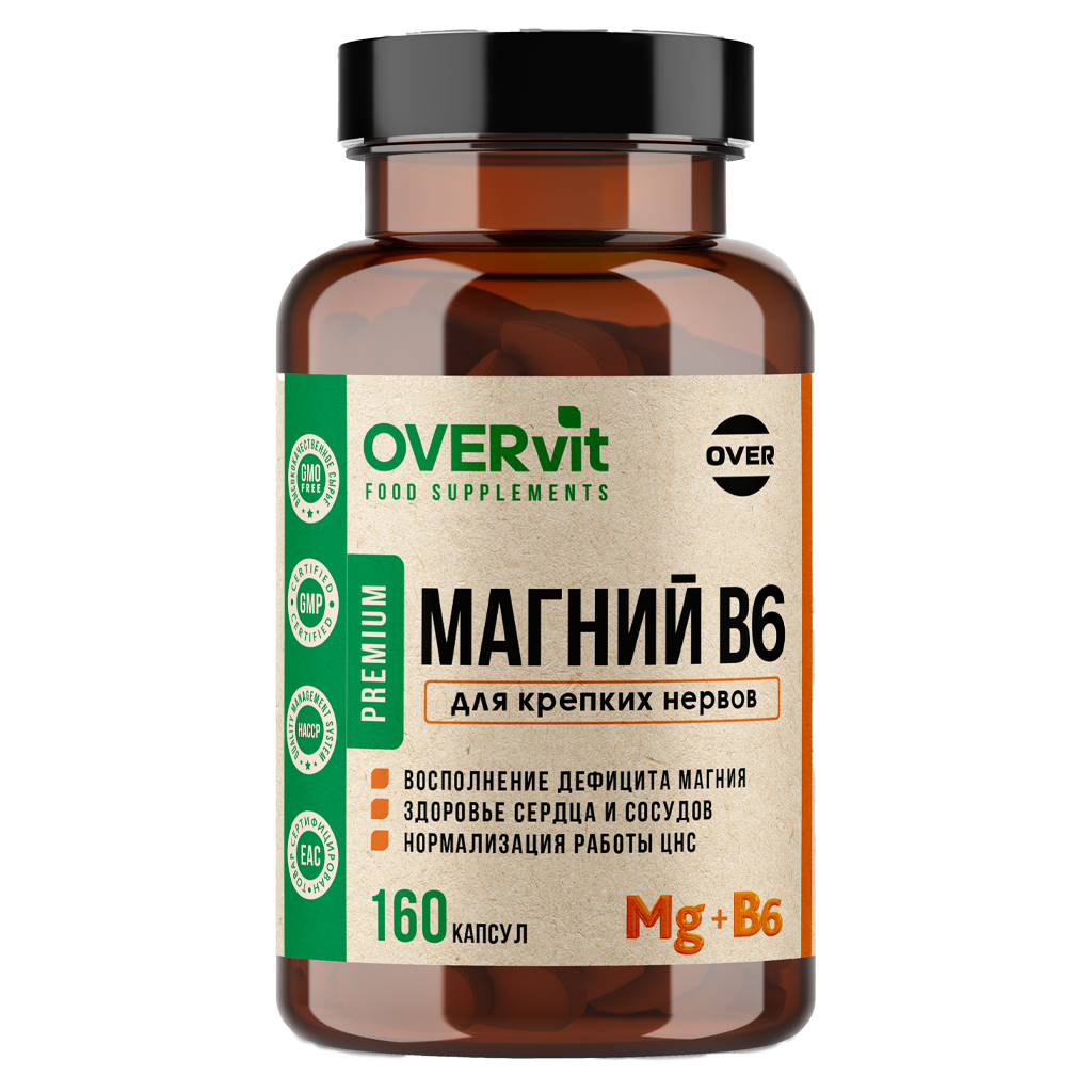 Магний+Витамин В6 OVERvit капсулы массой 620 мг 160 шт - купить, цена и ...