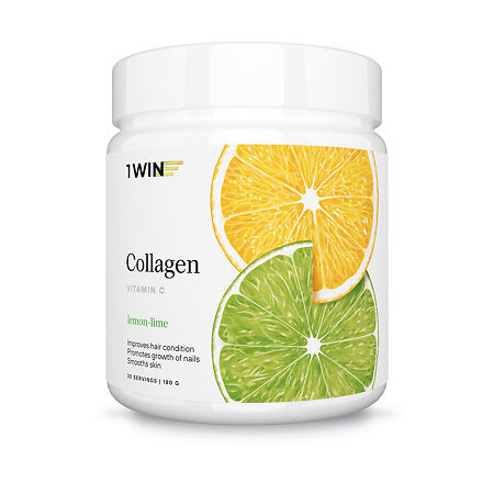 1WIN Коллаген + витамин С / Collagen + Vitamin C Лимон-Лайм порошок банка 180г 30 порций