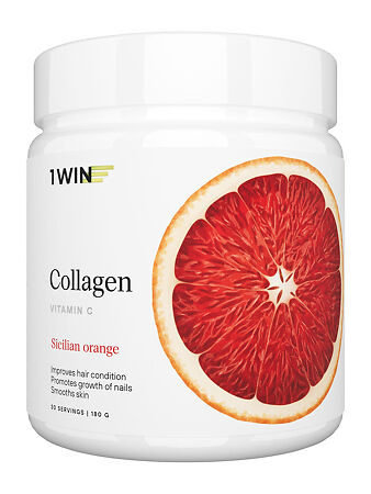 1WIN Коллаген + витамин С / Collagen + Vitamin C Сицилийский апельсин порошок банка 180г 30 порций