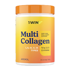 Купить 1WIN Мульти коллаген 1, 2, 3, 5 и 9 типа+витамин С / Multi collagen 1, 2, 3, 5 and 9 type+vitamin C Апероль порошок 240 г цена