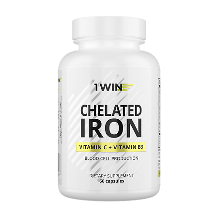 1WIN Хелат железа + витамин С и В3 / Chelated iron + vitamin C and B3 капсулы массой 470 мг 60 шт