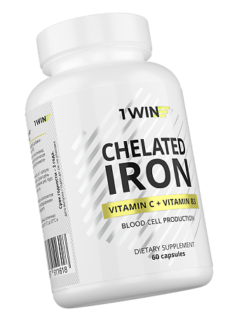 1WIN Хелат железа + витамин С и В3 / Chelated iron + vitamin C and B3 капсулы массой 470 мг 60 шт