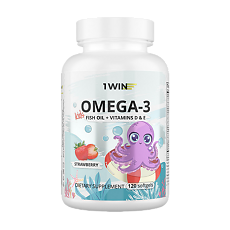 Изображение товара 1WIN Комплекс детский Омега-З с витаминами Е и Д Клубника жевательные капсулы массой 790 мг 120 шт 120 шт