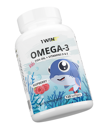 1WIN Комплекс детский Омега-З с витаминами Е и Д Малина и травы жевательные капсулы массой 790 мг 120 шт