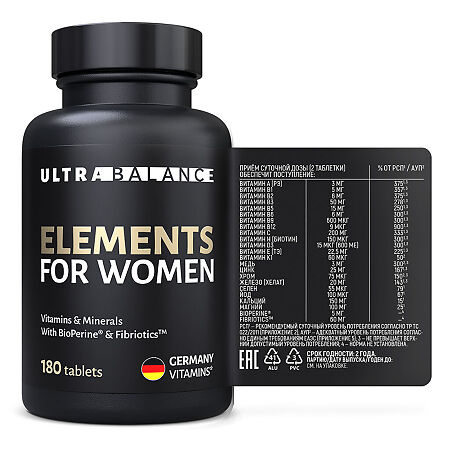 Элементы для женщин Премиум Витамины и минералы / Elements for Womens Premium Vitamins & Minerals UltraBalance таблетки массой 950 мг 180 шт