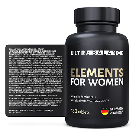Элементы для женщин Премиум Витамины и минералы / Elements for Womens Premium Vitamins & Minerals UltraBalance таблетки массой 950 мг 180 шт