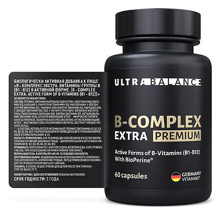 В-комплекс Экстра Витамины группы В в активной форме / B-complex Extra Premium UltraBalance капсулы по 400 мг 60 шт